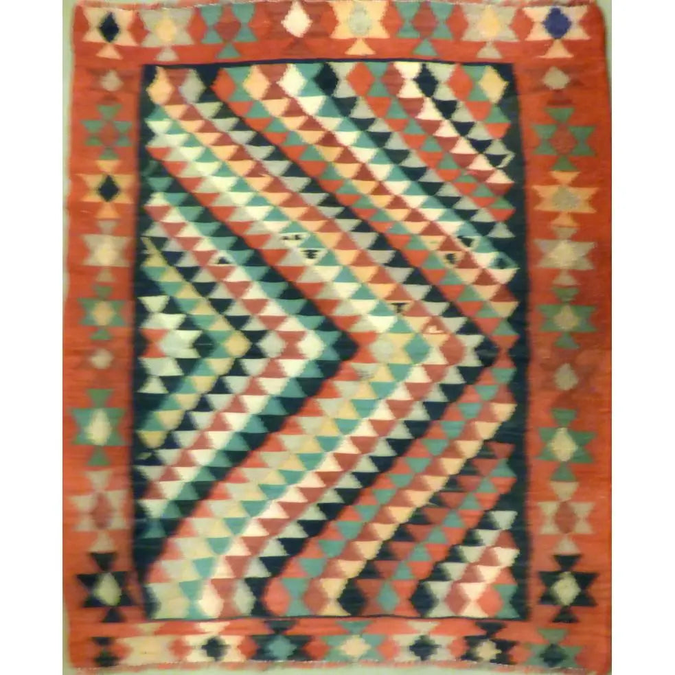 One Of The Kind Authentic Hand-Knotted Sanandaj Vintage Kilim 6'7" X 4'5"